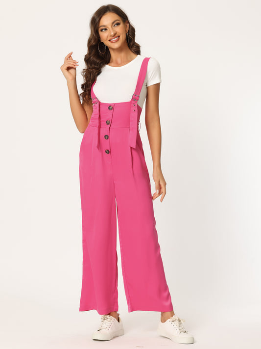 Women's Wide Leg Overalls Loose Fit Belted High Waist Suspenders Jumpsuits