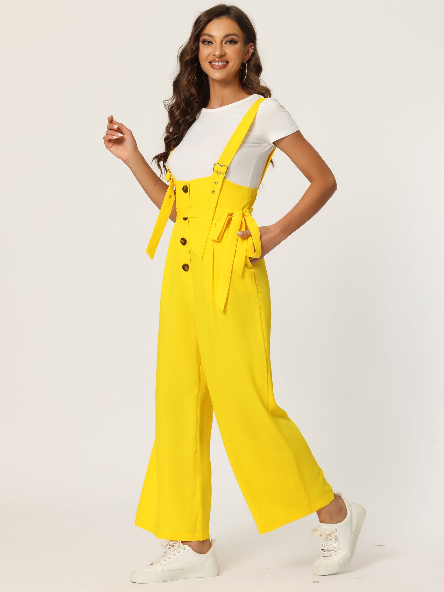 Women's Wide Leg Overalls Loose Fit Belted High Waist Suspenders Jumpsuits