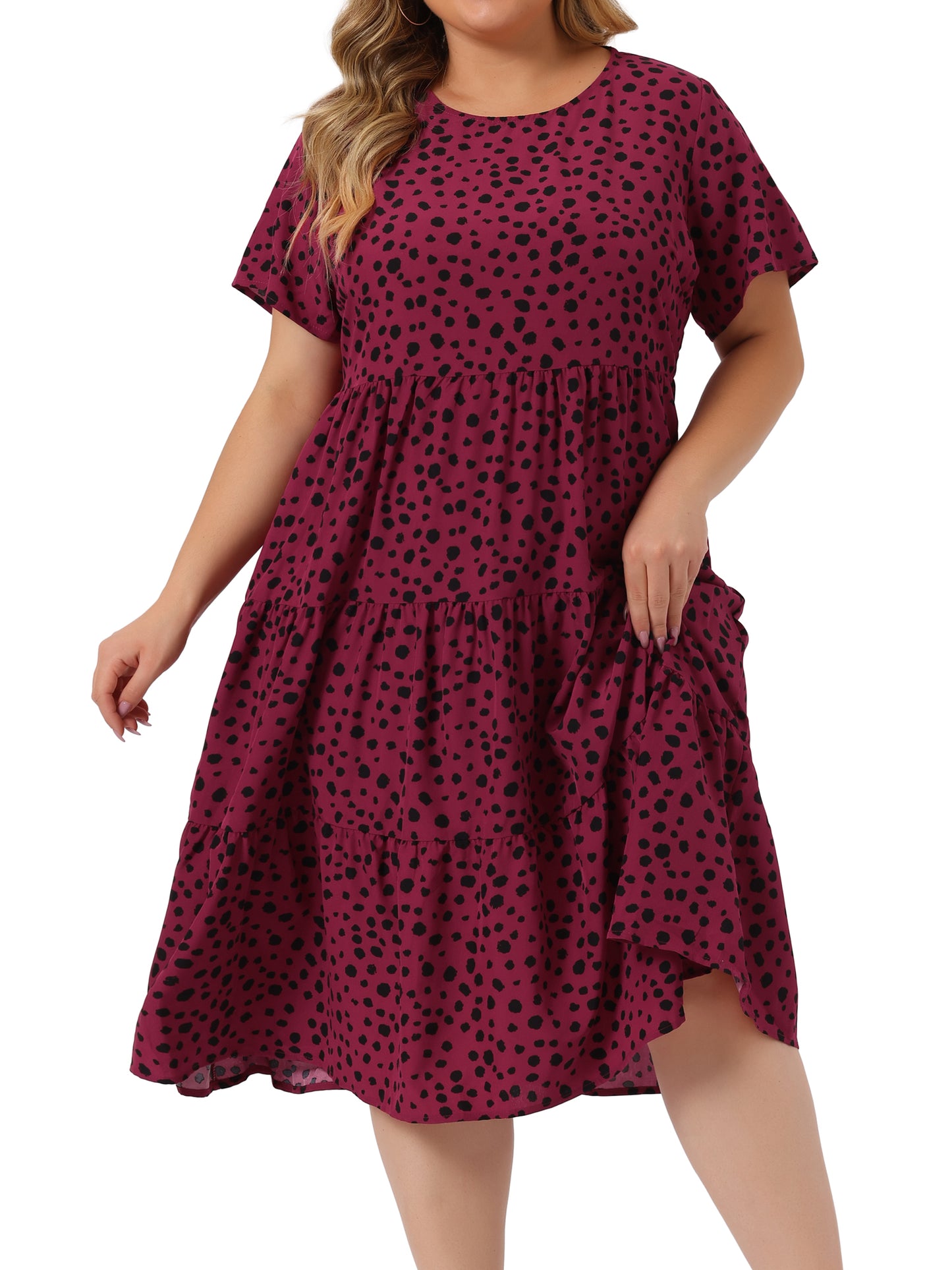 Women's Plus Size Polka Dots Dress Short Sleeve Midi Layered Dresses