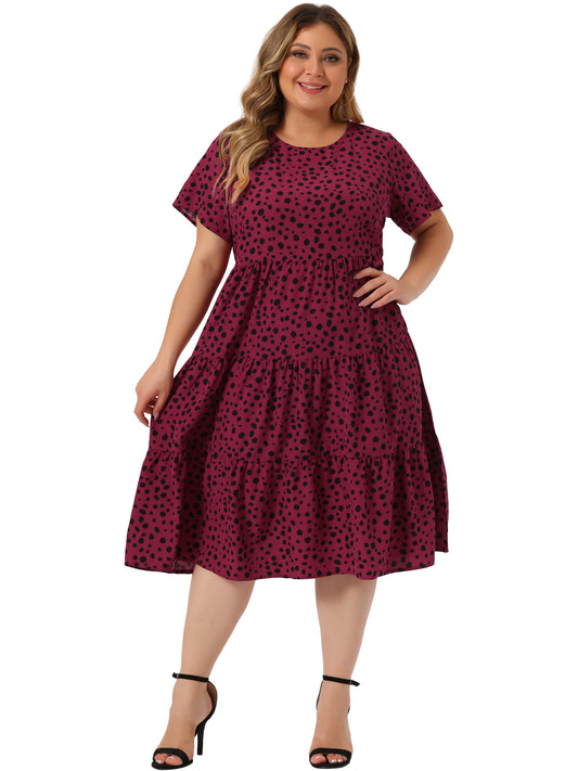 Women's Plus Size Polka Dots Dress Short Sleeve Midi Layered Dresses