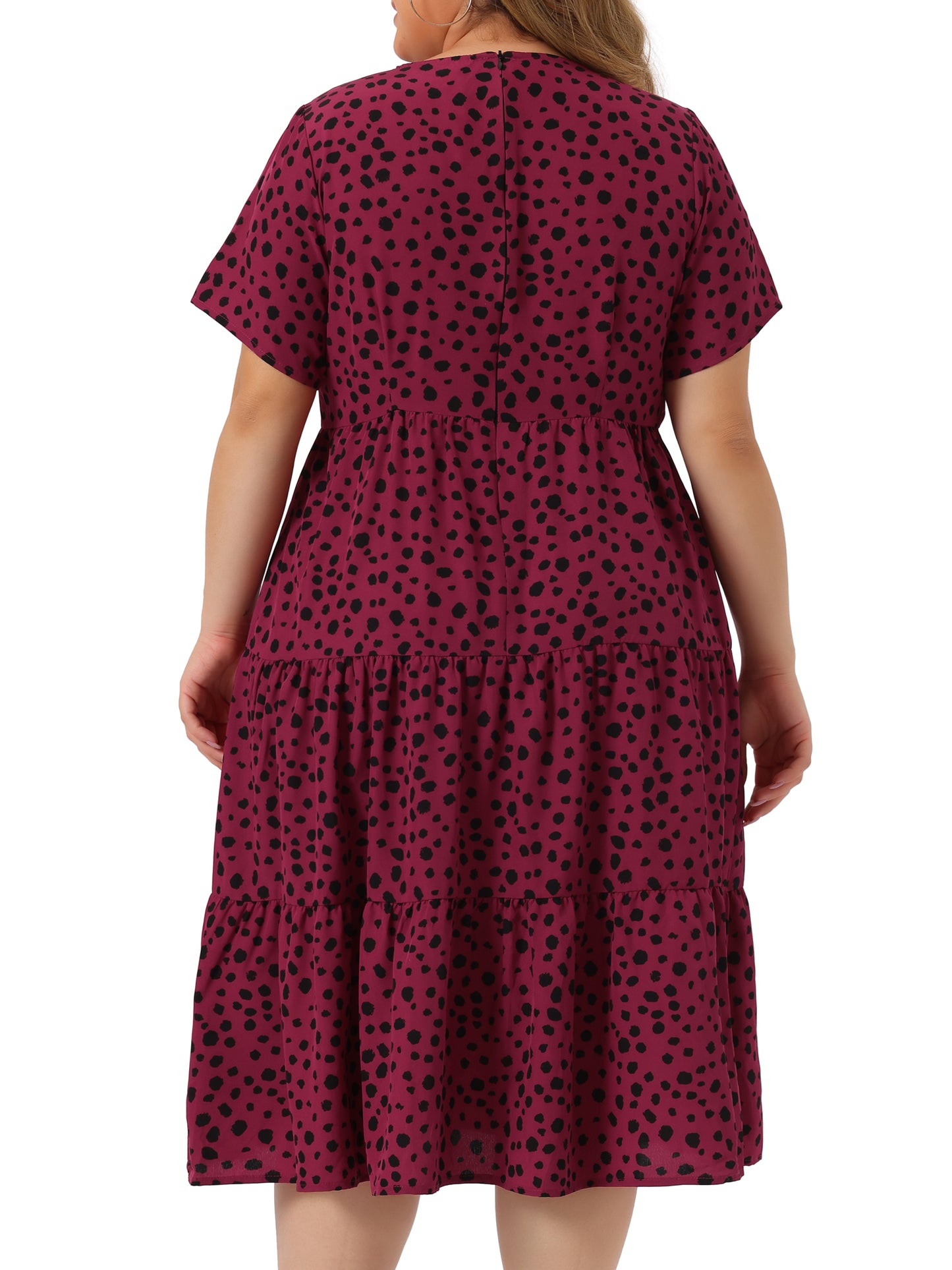 Women's Plus Size Polka Dots Dress Short Sleeve Midi Layered Dresses