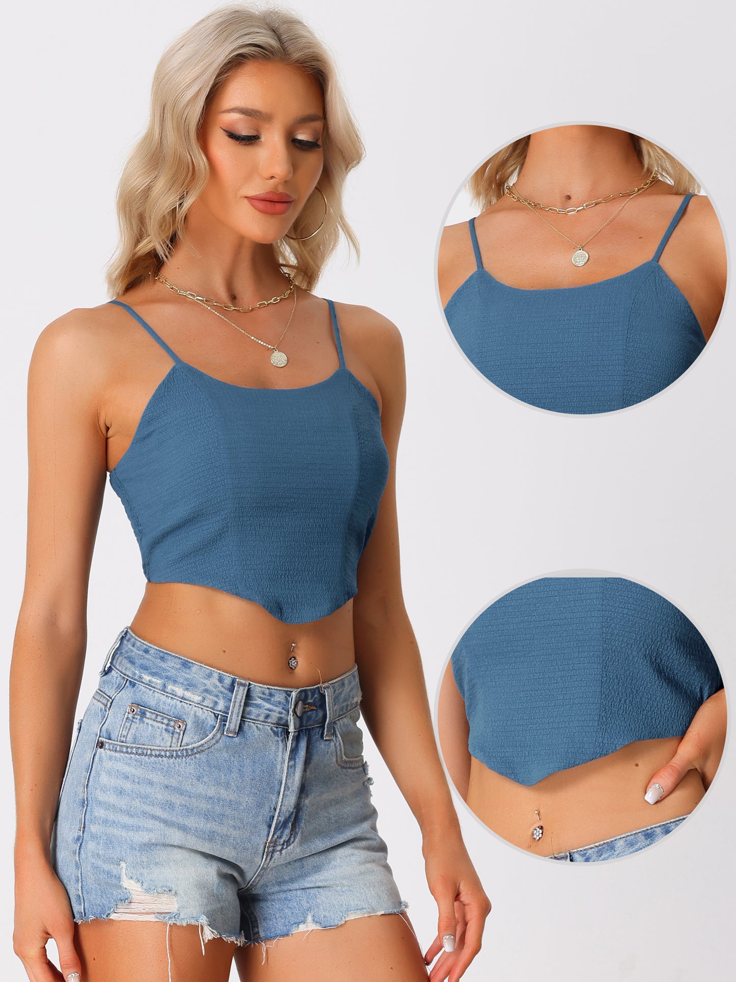 Women's Bustier Cami Smocked Back Spaghetti Strap Corset Crop Top
