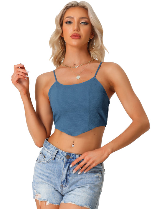 Women's Bustier Cami Smocked Back Spaghetti Strap Corset Crop Top