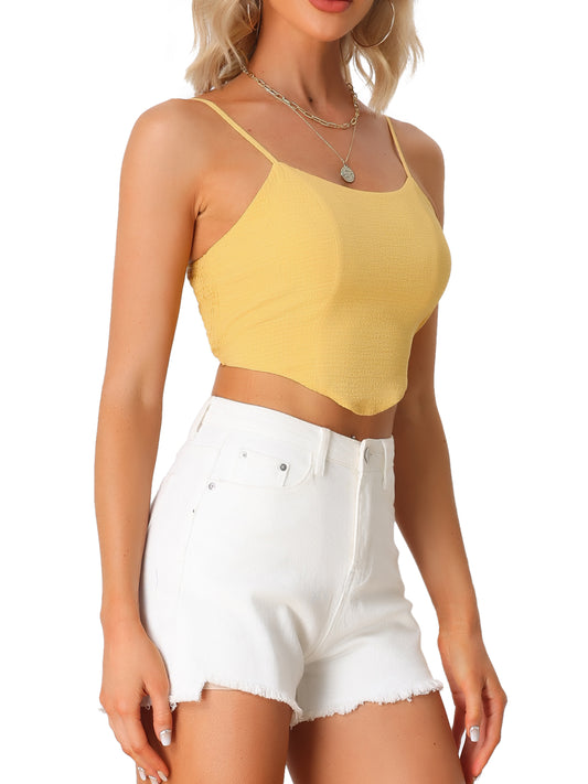 Women's Bustier Cami Smocked Back Spaghetti Strap Corset Crop Top