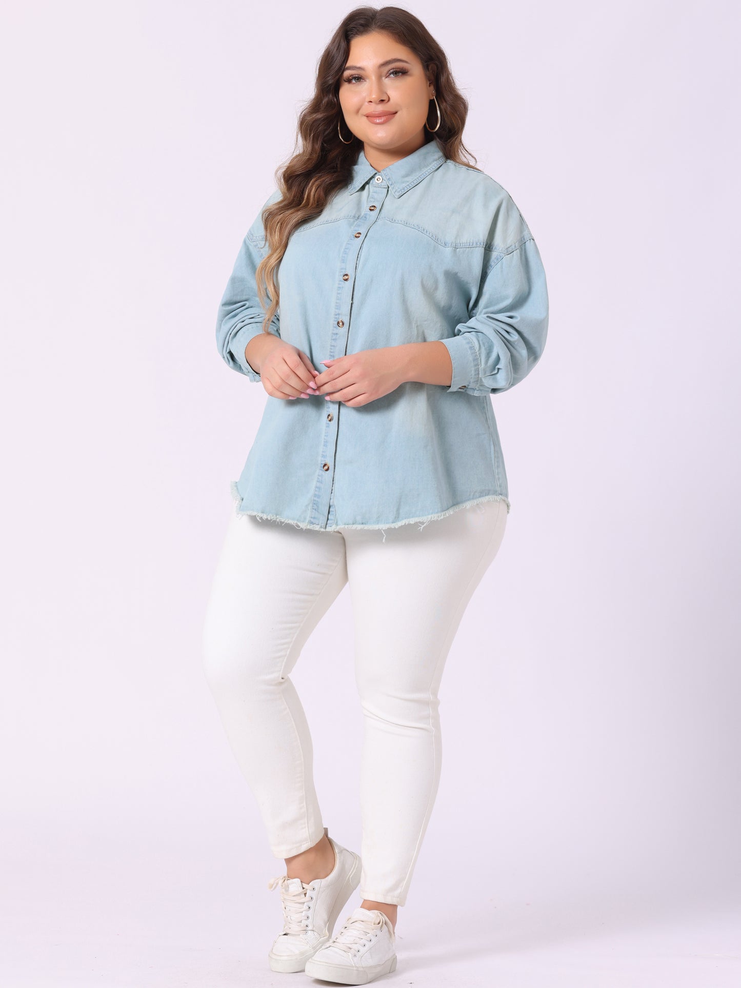 Women's Plus Size Shirts Button Down Shirt Work Cotton Casual Denim Jackets
