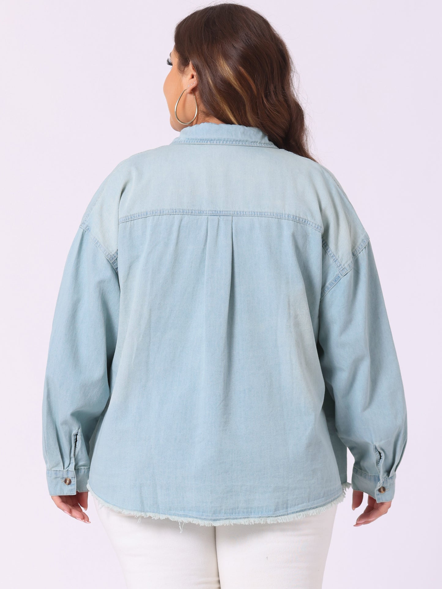 Women's Plus Size Shirts Button Down Shirt Work Cotton Casual Denim Jackets