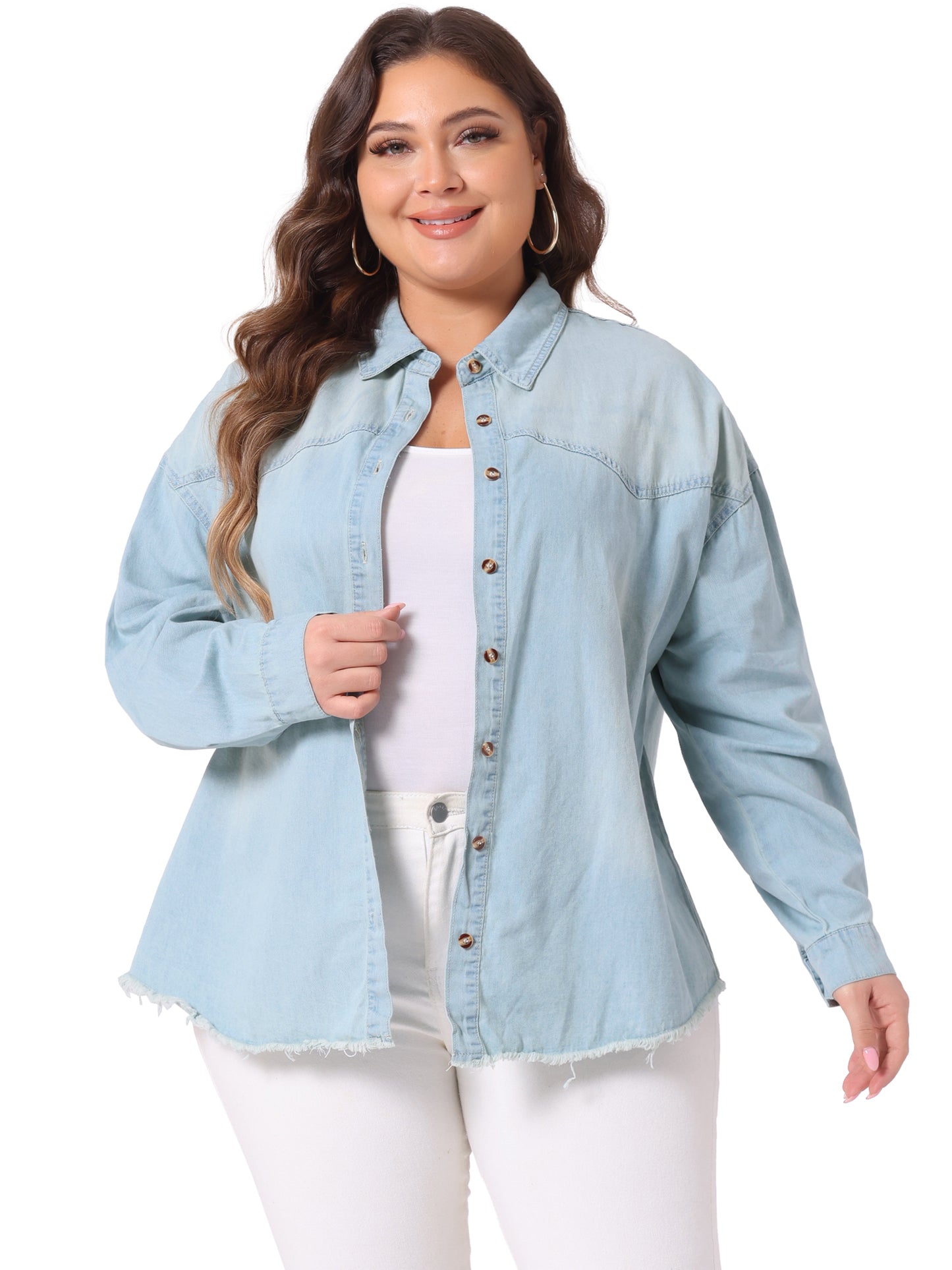 Women's Plus Size Shirts Button Down Shirt Work Cotton Casual Denim Jackets