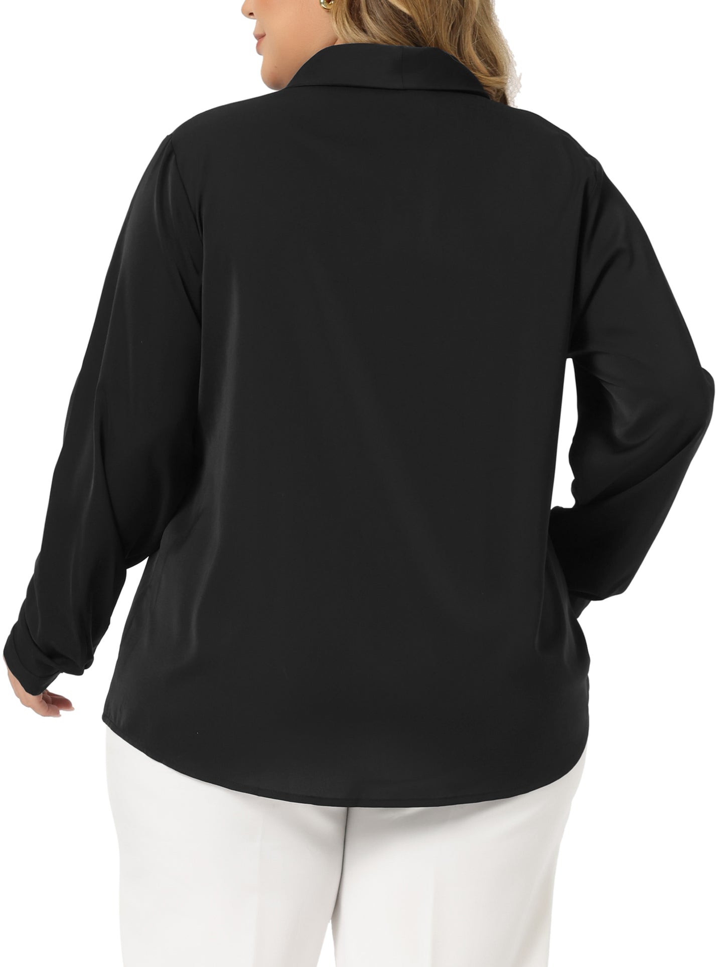 Women Plus Size Work Tops Elegant Long Sleeve Tie V Neck Chiffon Office Blouse