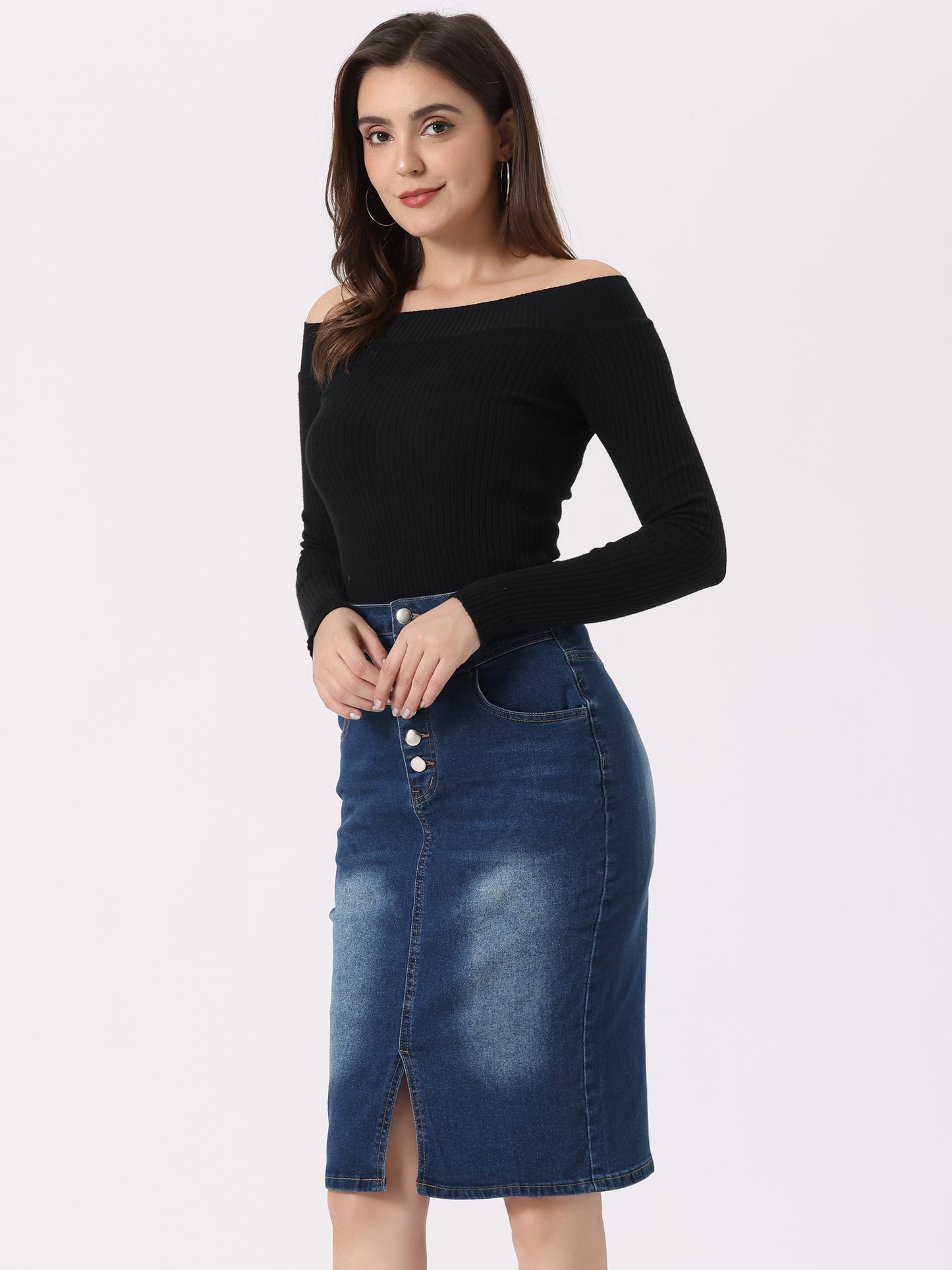 Women's Jean Skirts Split Casual High Waist Bodycon Denim Pencil Skirt