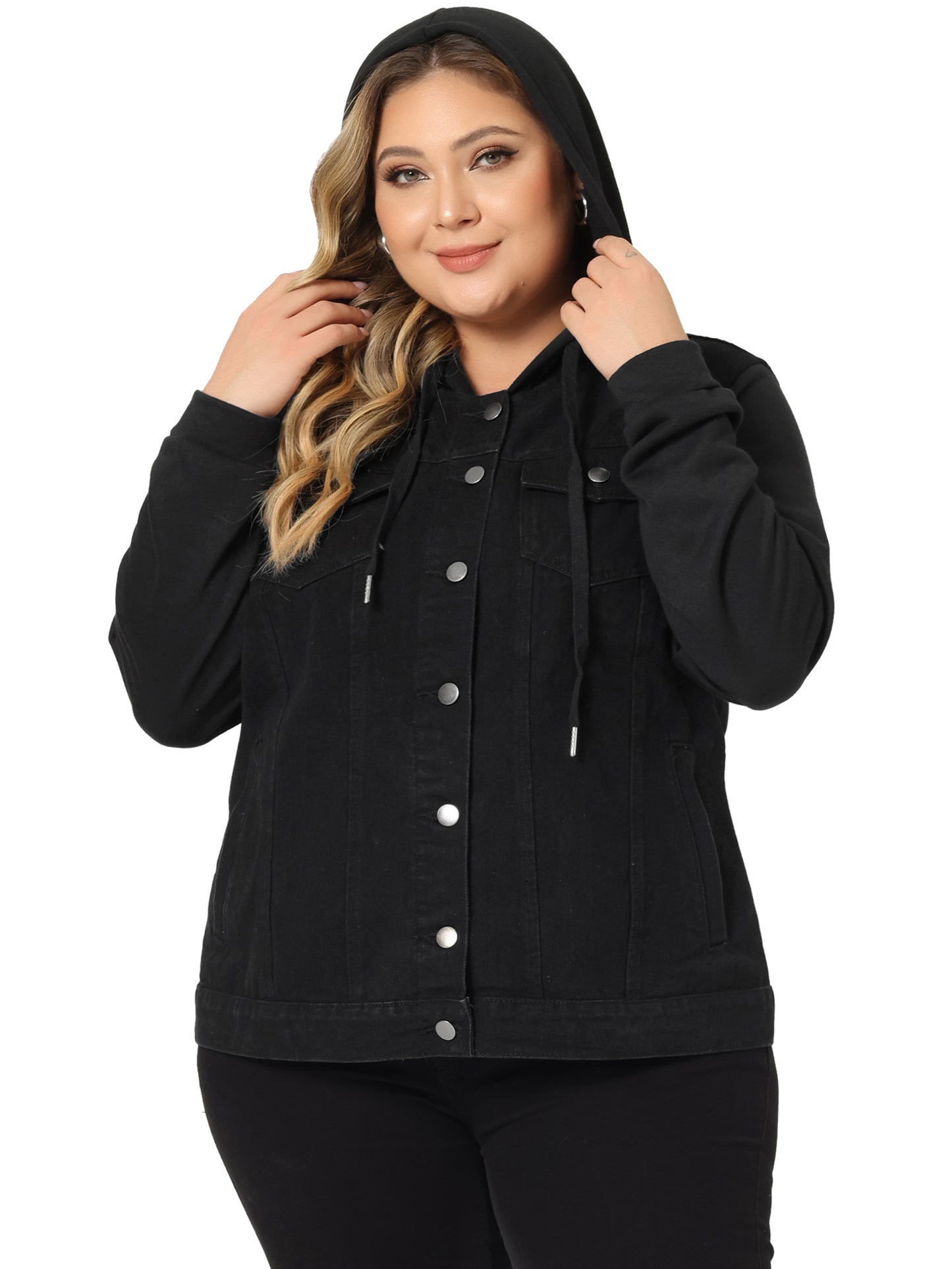 Chaqueta vaquera de talla grande para mujer con capucha, manga larga, estilo western, informal, con capucha, chaqueta vaquera