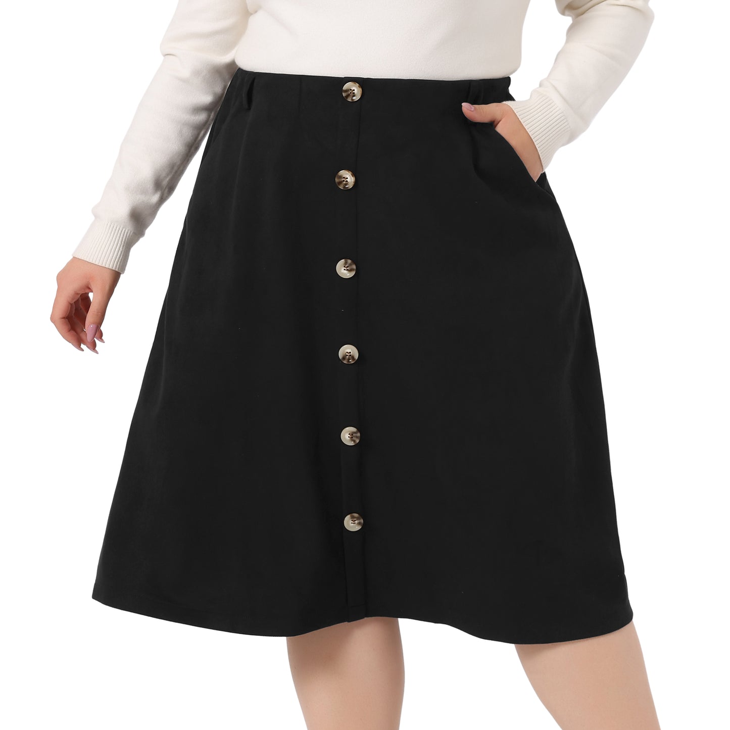 Falda midi de ante sintético de talla grande para mujer, cintura elástica, corte A