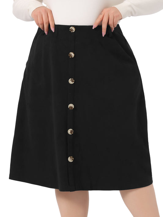 Falda midi de ante sintético de talla grande para mujer, cintura elástica, corte A