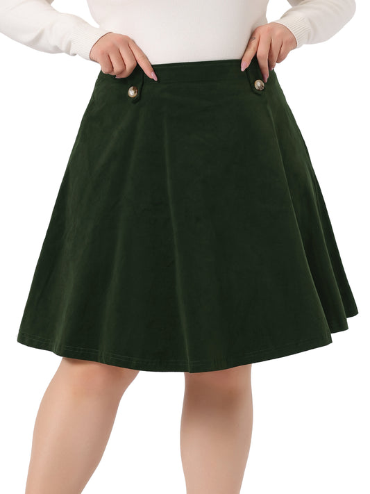 Faldas de pana retro de talla grande para mujer, con cintura elástica y botones decorativos, minifalda de corte A para otoño