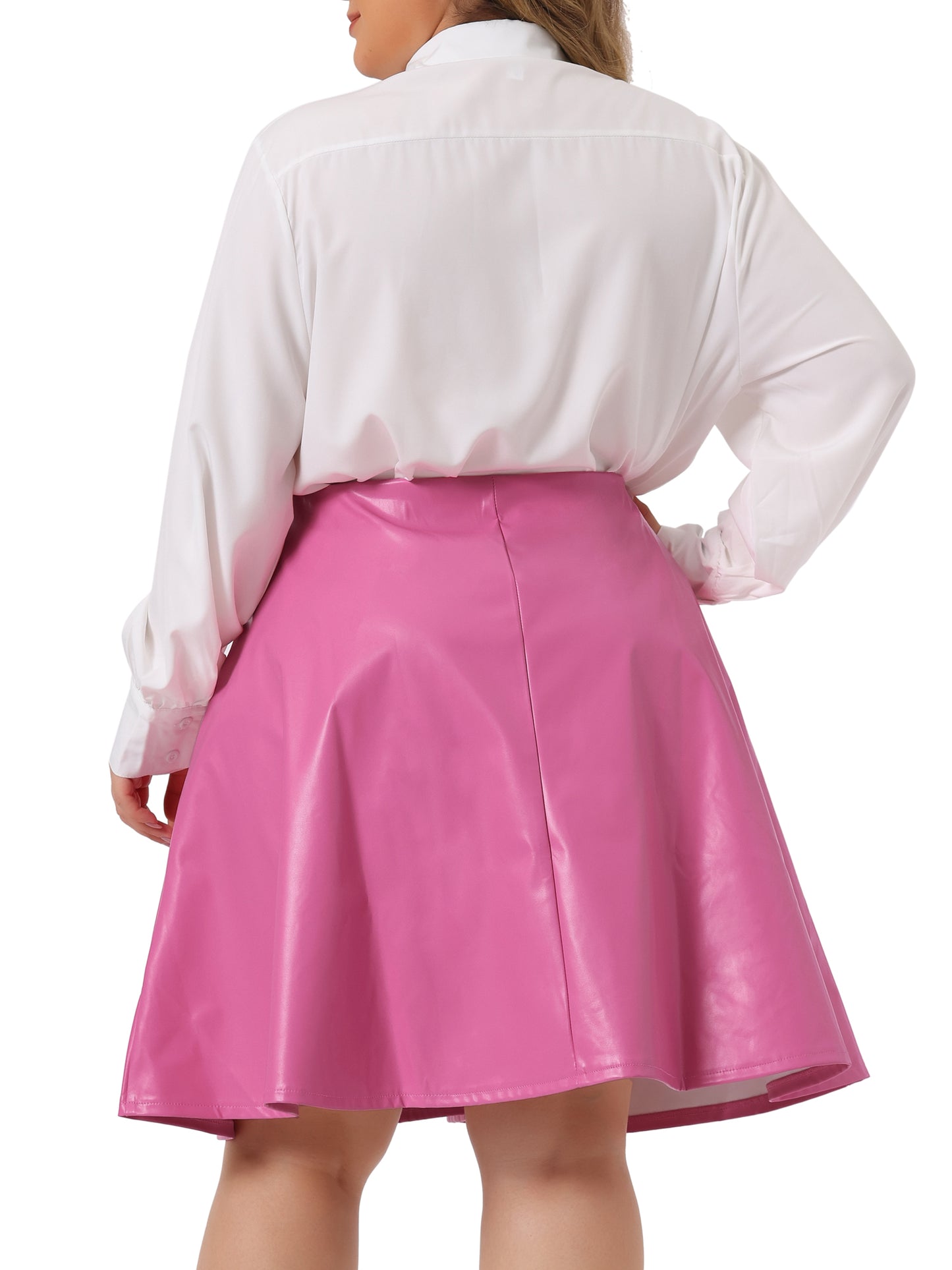 Women Plus Size Skater Skirts Stretchy PU Party A Line Swing Mini Skirt