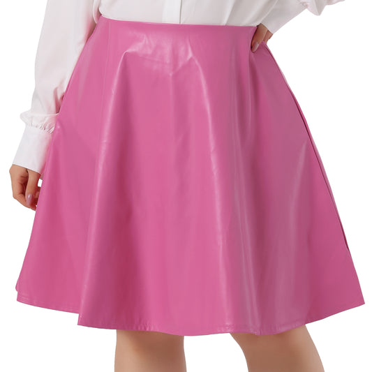 Women Plus Size Skater Skirts Stretchy PU Party A Line Swing Mini Skirt