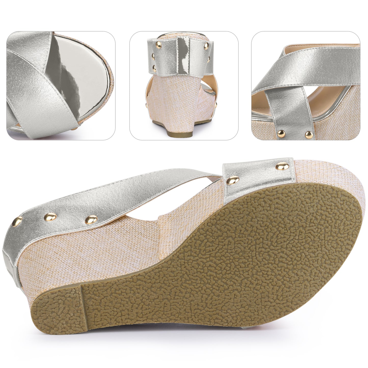 Women Open Toe Platform Linen Slide Wedge Sandals