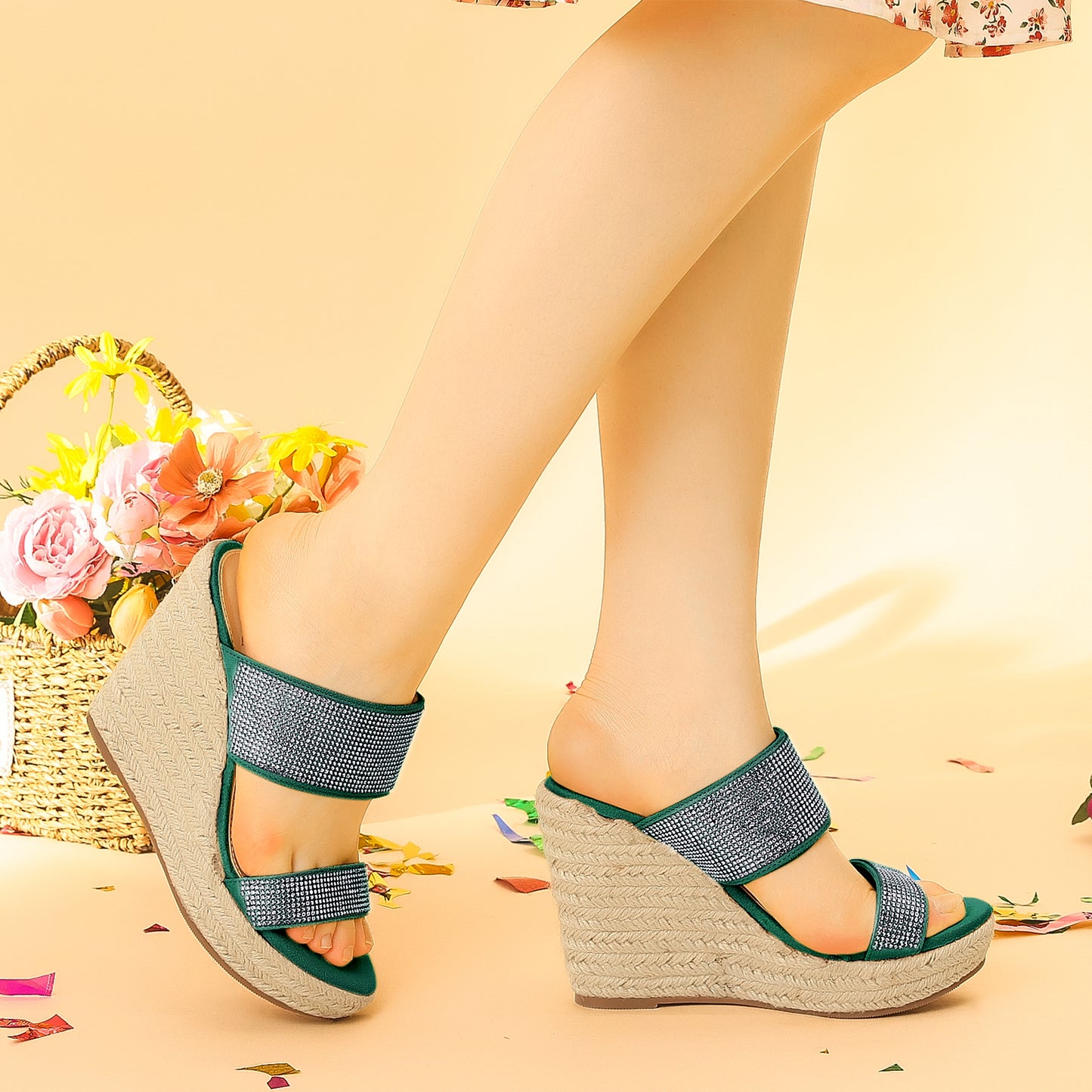 Women Platform Rhinestones Espadrille Wedge Sandals
