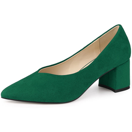 Zapatos de tacón bajo con punta puntiaguda y tacón grueso para mujer