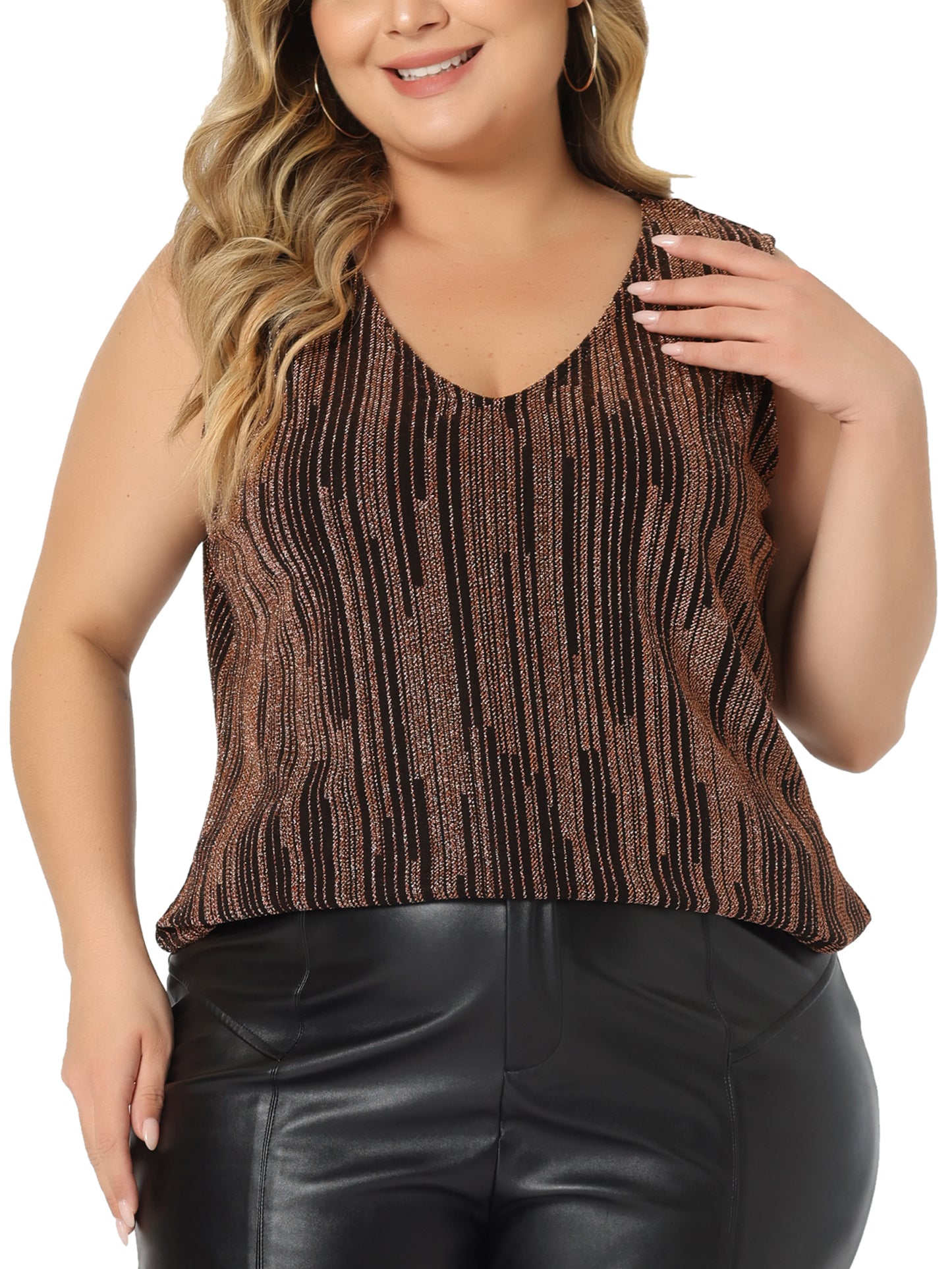 Women Plus Size Sequin Tops Sleeveless Glitter Glam Gradient Tank Vest