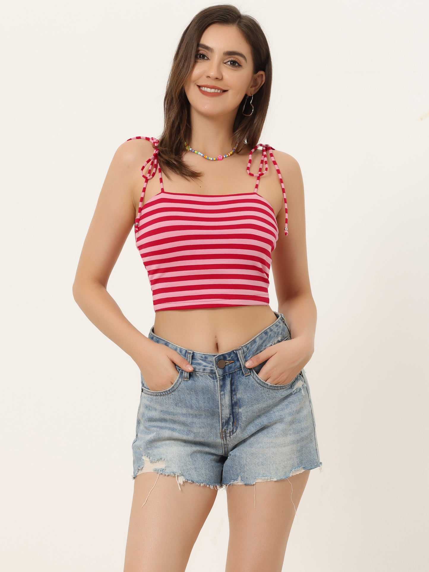 Women's Cami Tube Top Tie Spaghetti Straps Sleeveless Summer Crop Top (Available in Plus Size)
