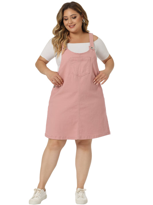 Women's Plus Size Denim Overalls Dress Suspenders Skirt Jumper Dresses Jean Overall Bib Dress