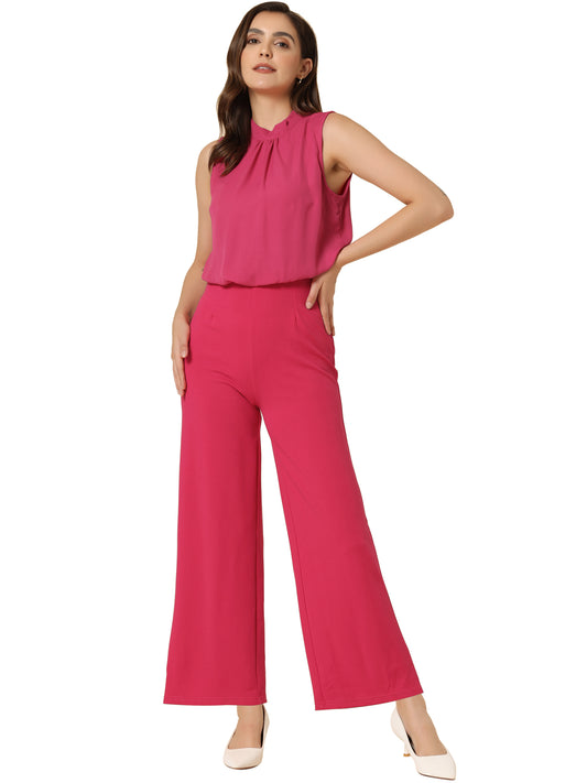 Women's Business Casual Work Sleeveless Jumpsuit High Waist Wide Flare Leg Romper