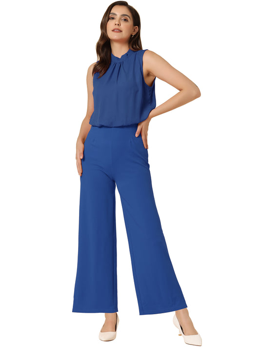 Women's Business Casual Work Sleeveless Jumpsuit High Waist Wide Flare Leg Romper