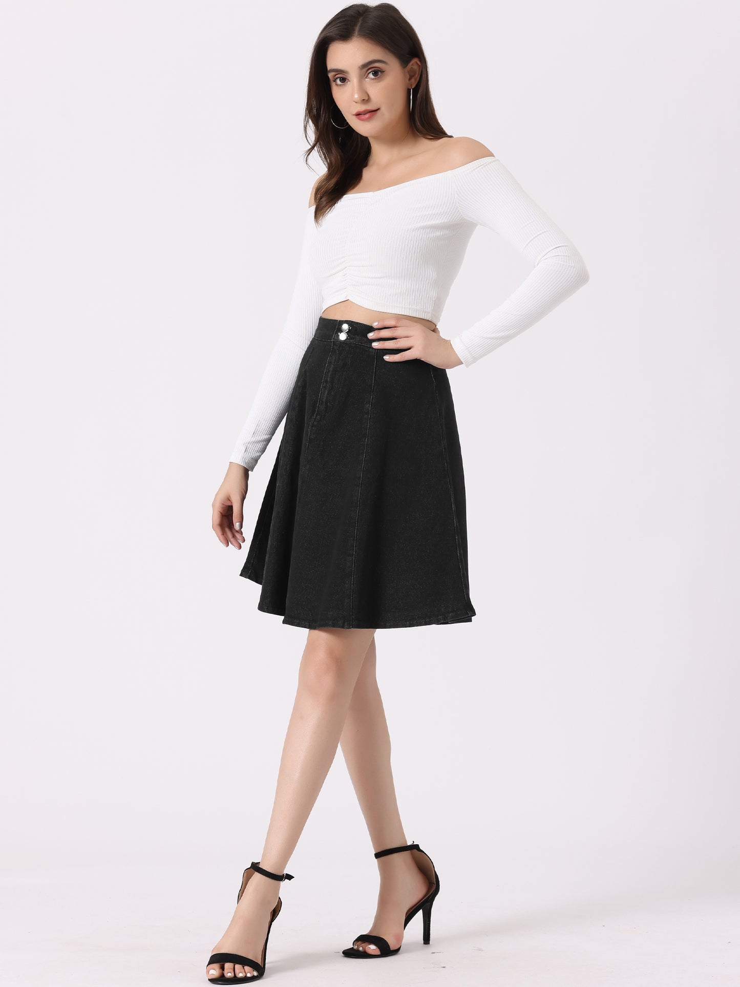 Women's High Waisted A-Line Flared Casual Denim Skirt (Available in Plus Size)