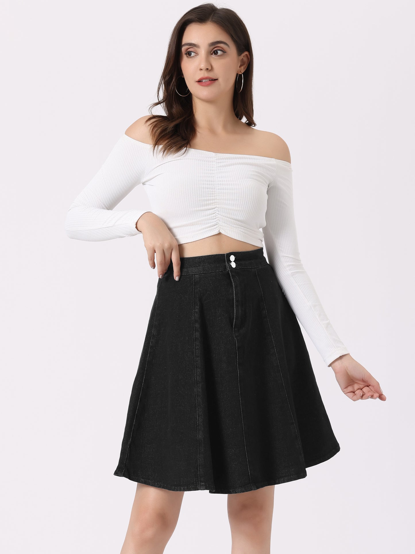 Women's High Waisted A-Line Flared Casual Denim Skirt (Available in Plus Size)