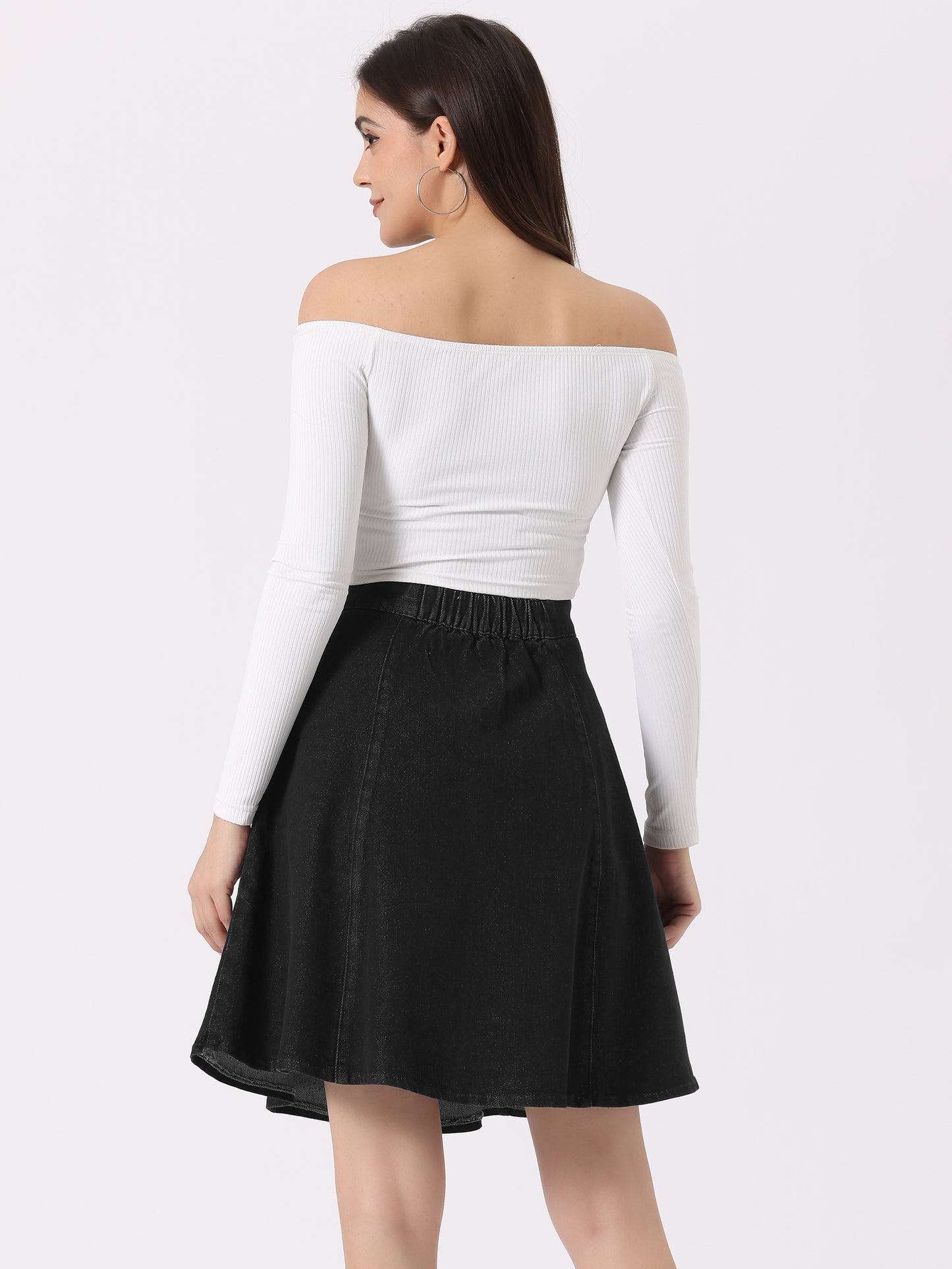 Women's High Waisted A-Line Flared Casual Denim Skirt (Available in Plus Size)