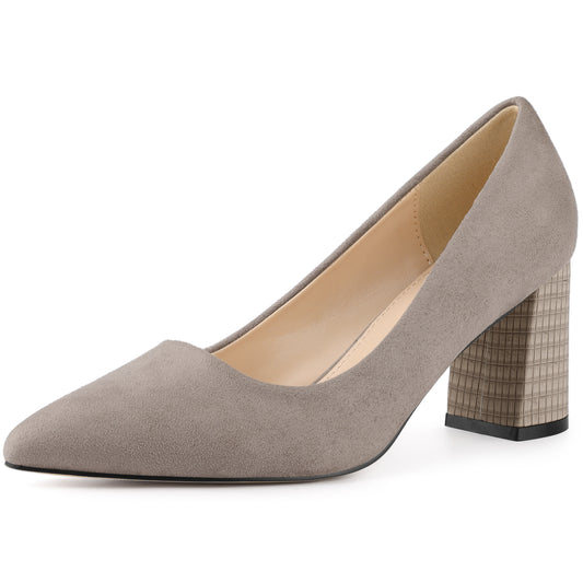 Zapatos de vestir para mujer con punta puntiaguda, sin cordones, estampado a cuadros, punta cerrada y tacón grueso