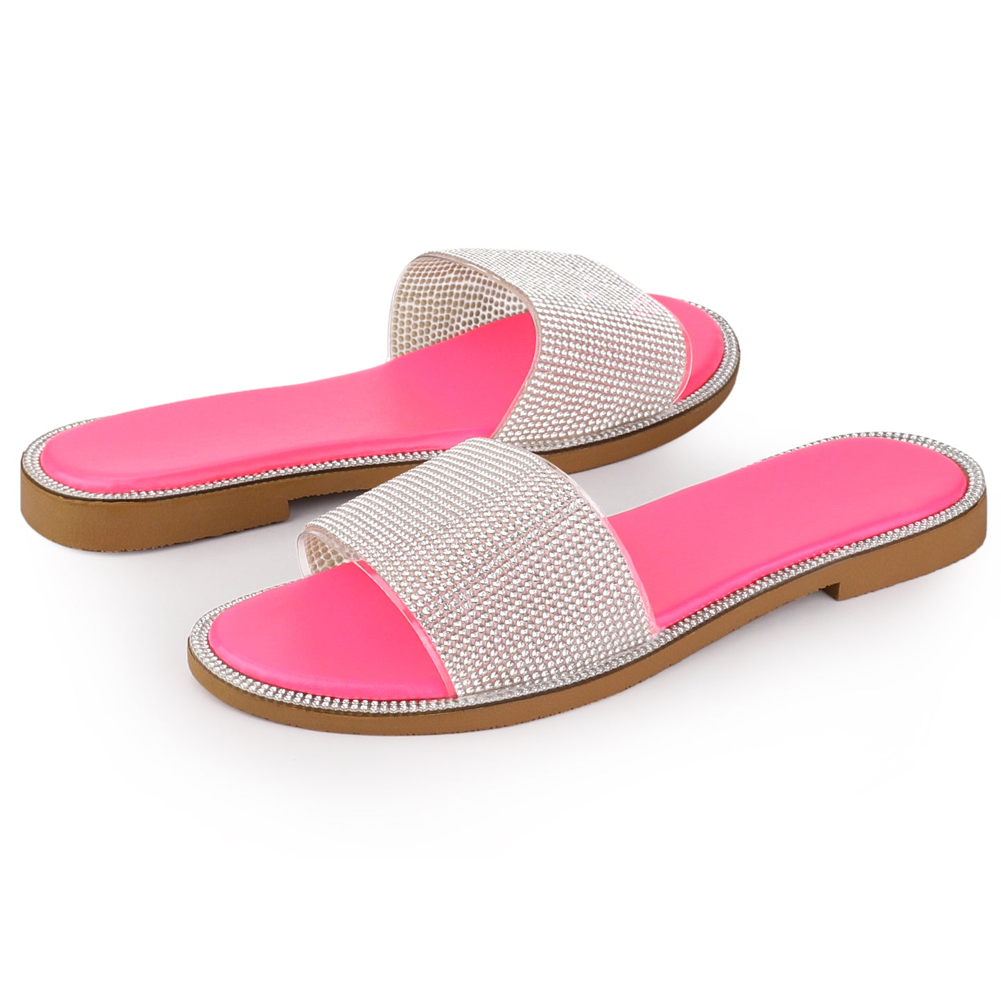 Women Beach Sandal Rhinestones Sandal Slip On Flat Sandals