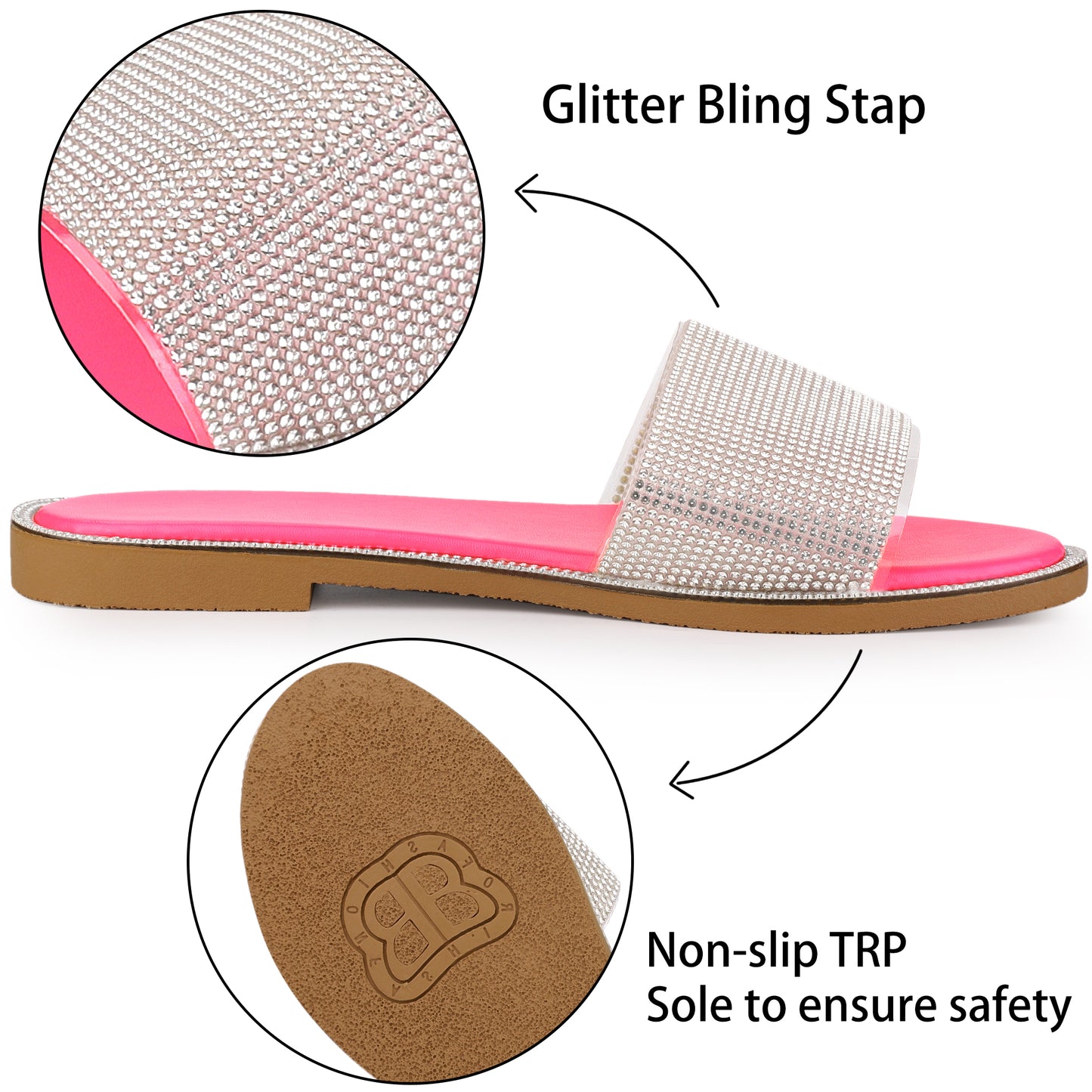 Women Beach Sandal Rhinestones Sandal Slip On Flat Sandals