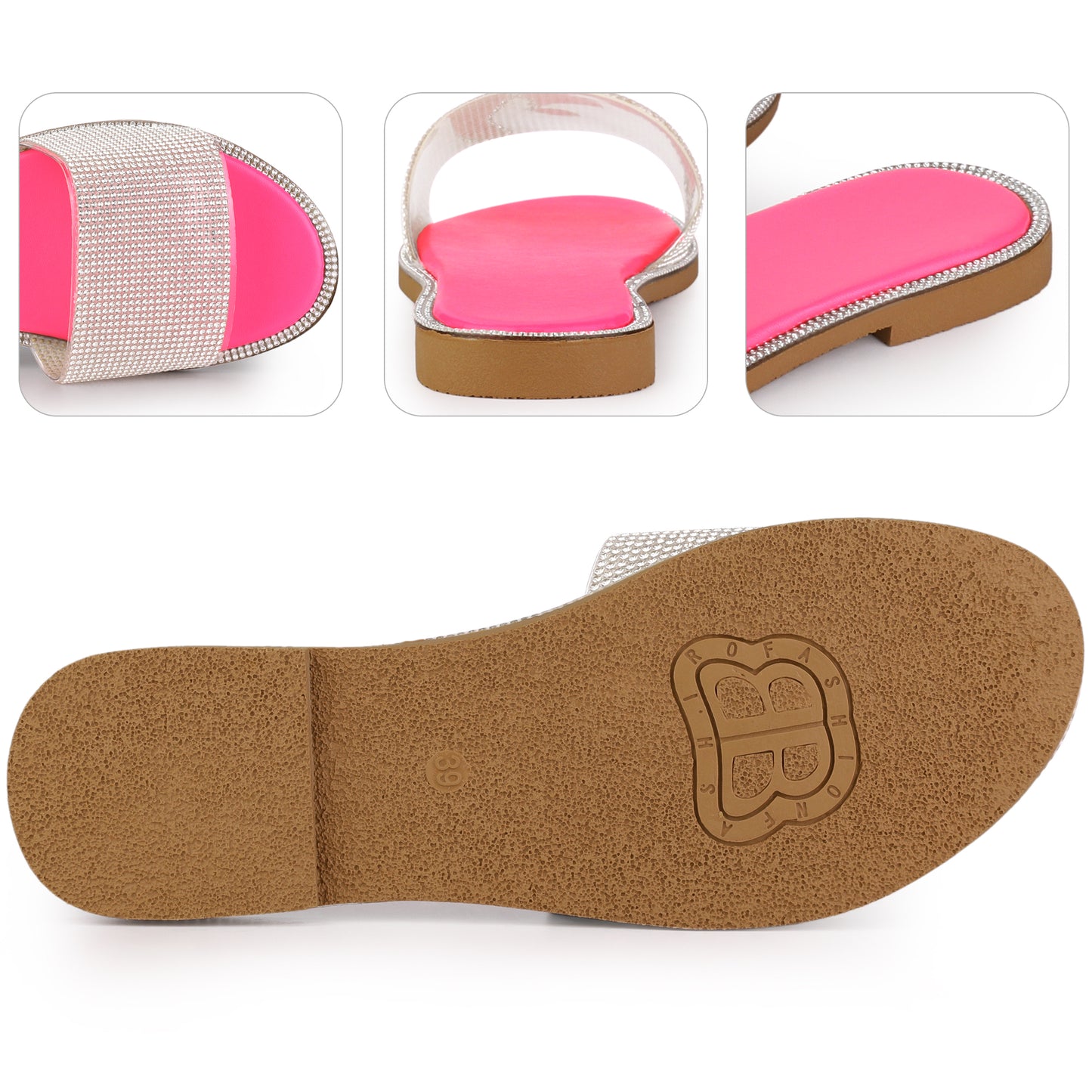 Women Beach Sandal Rhinestones Sandal Slip On Flat Sandals