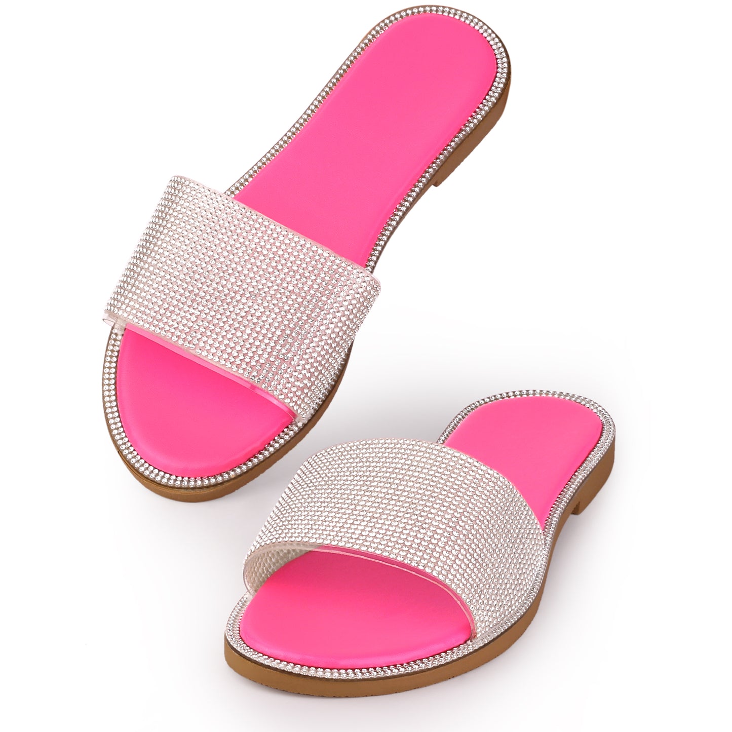 Women Beach Sandal Rhinestones Sandal Slip On Flat Sandals