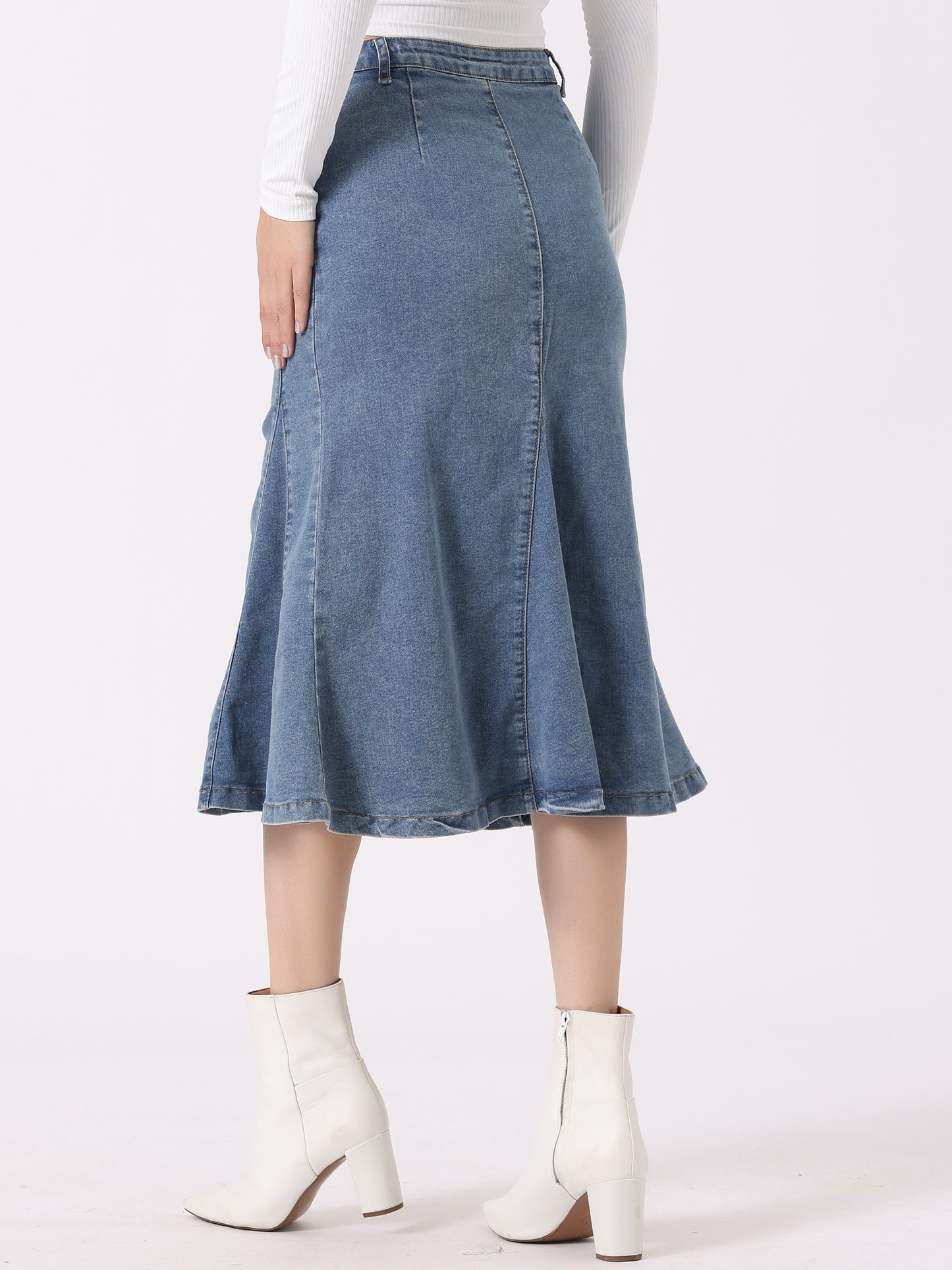 Women's Casual Denim Skirt High Waisted A-Line Flared Midi Skirts