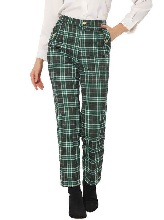 Pantalones de tartán retro para mujer, cintura elástica, rectos y largos