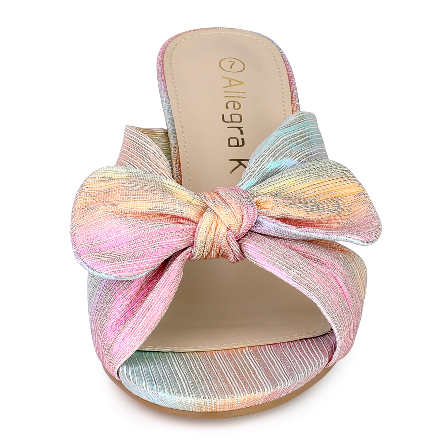 Women's Pleated Bowknot Slip On Chunky Heels Slide Sandals