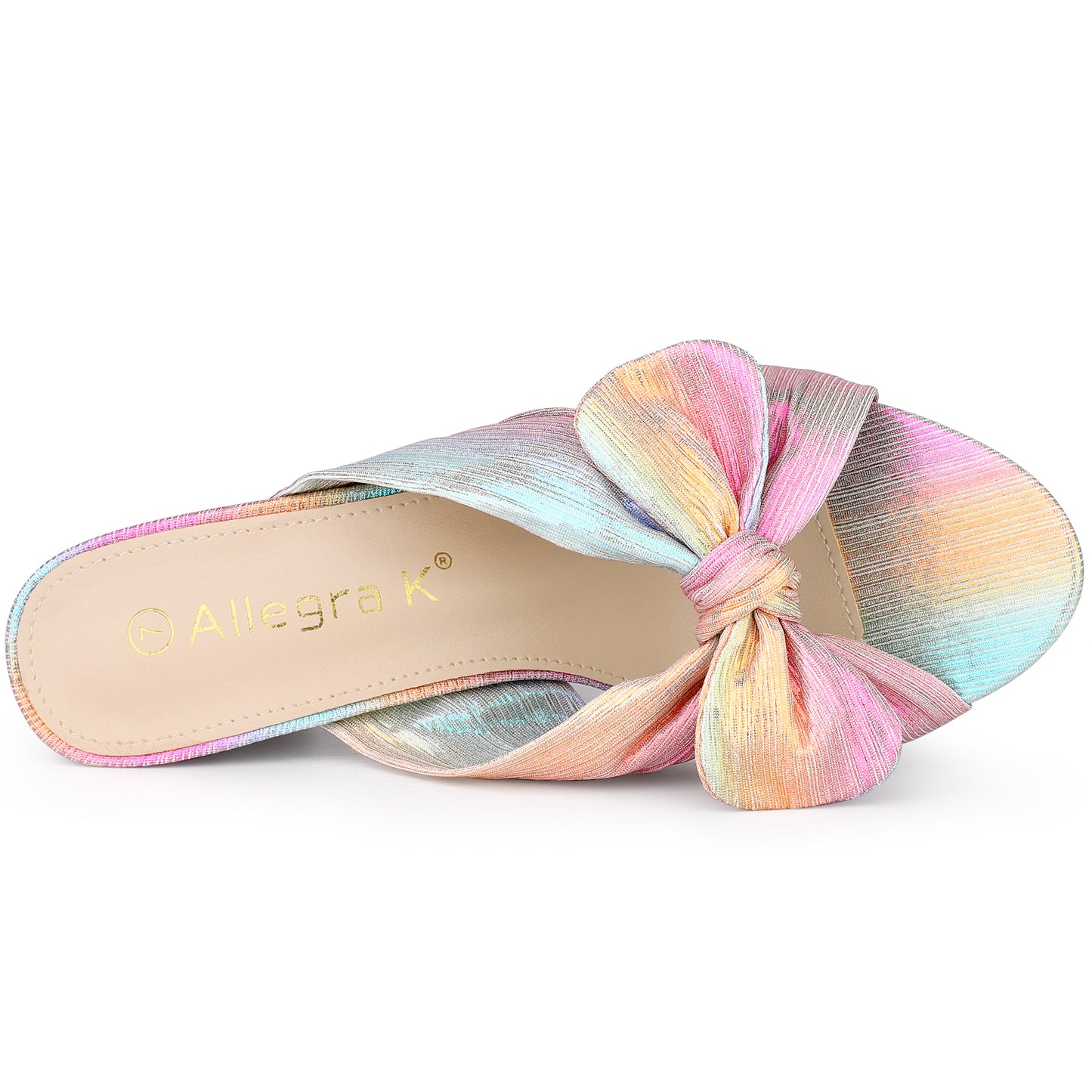 Women's Pleated Bowknot Slip On Chunky Heels Slide Sandals