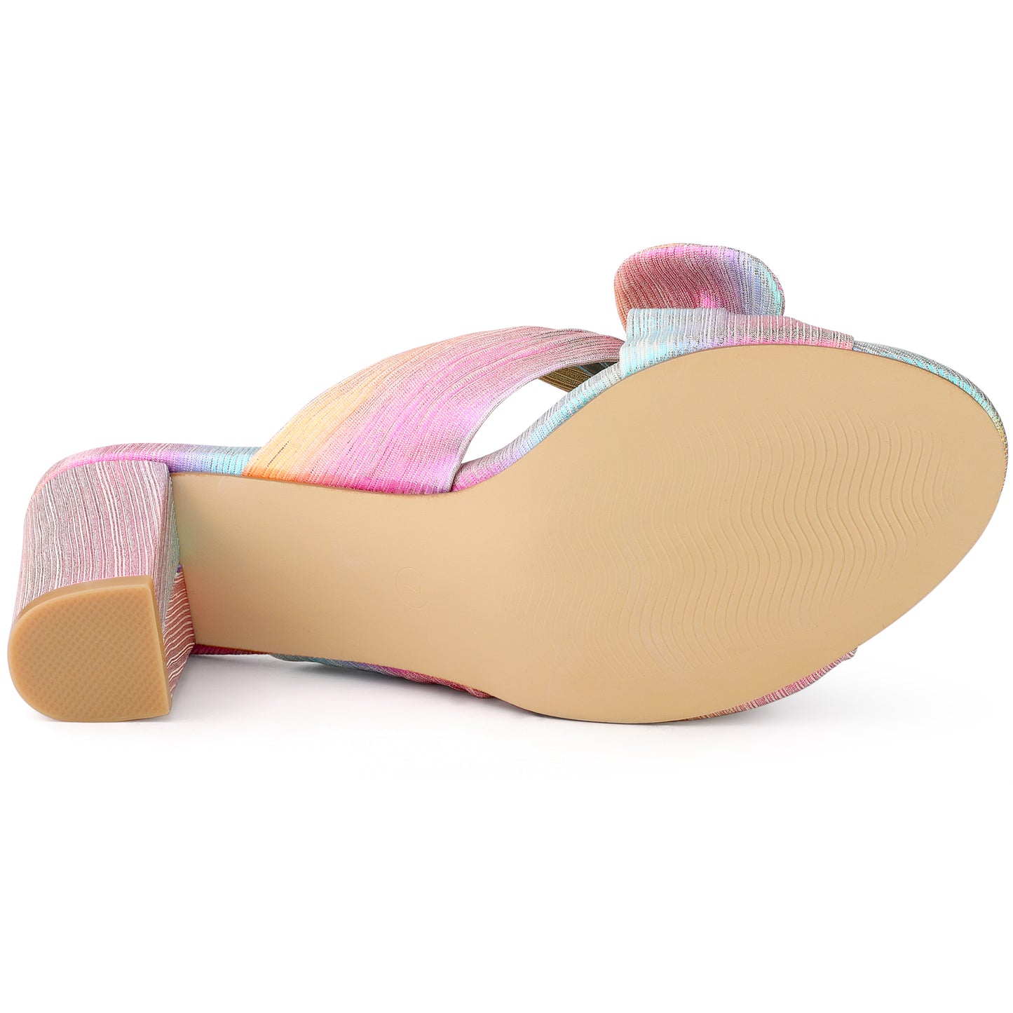 Women's Pleated Bowknot Slip On Chunky Heels Slide Sandals