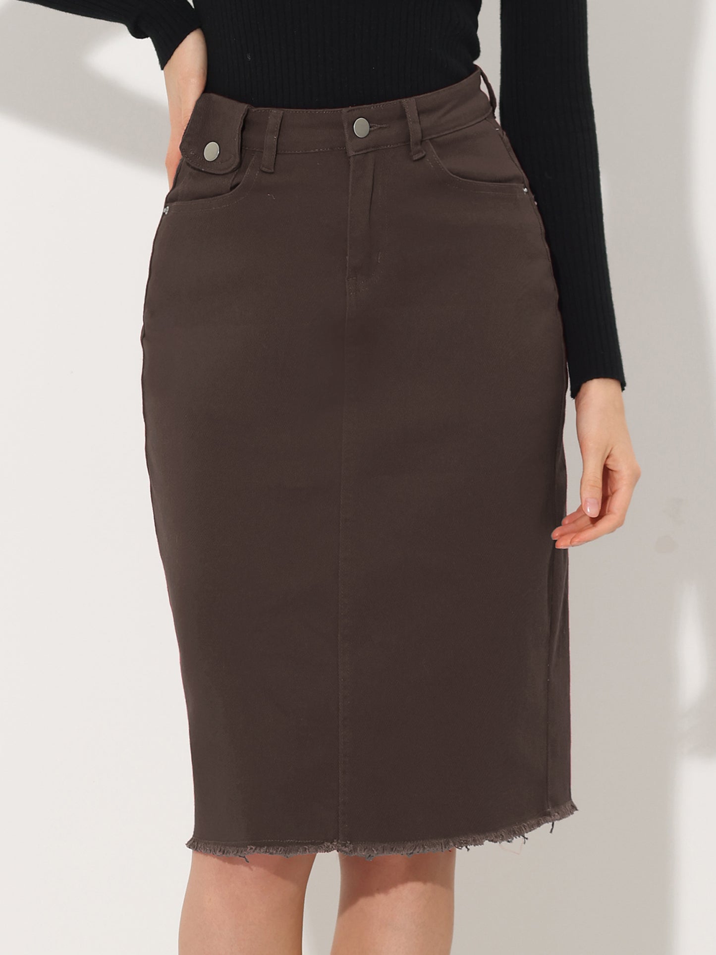 Falda vaquera informal para mujer, cintura alta, abertura trasera, elástica