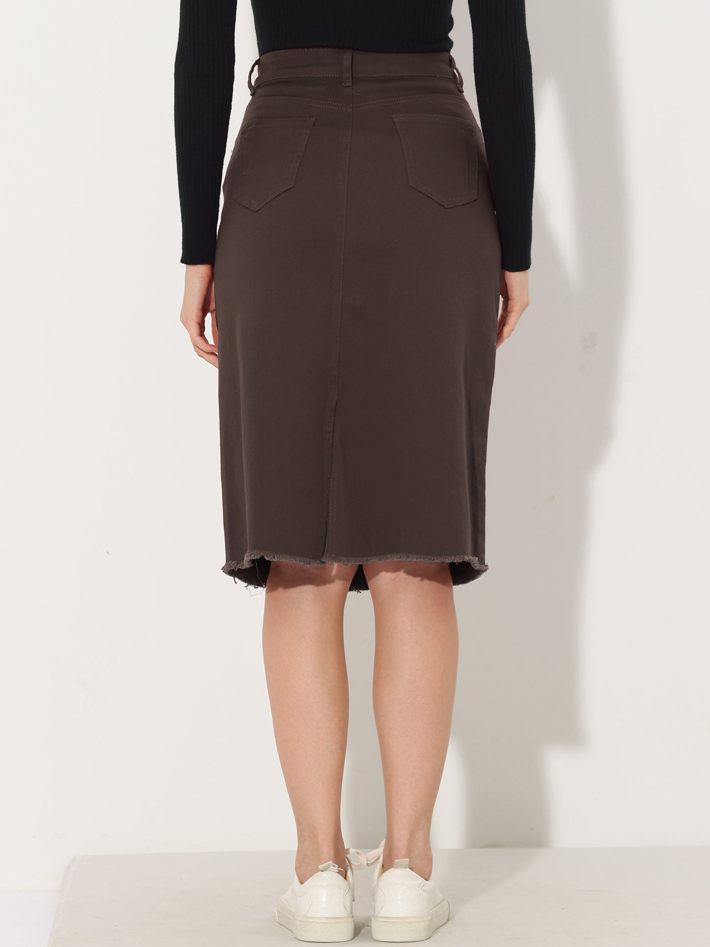 Falda vaquera informal para mujer, cintura alta, abertura trasera, elástica