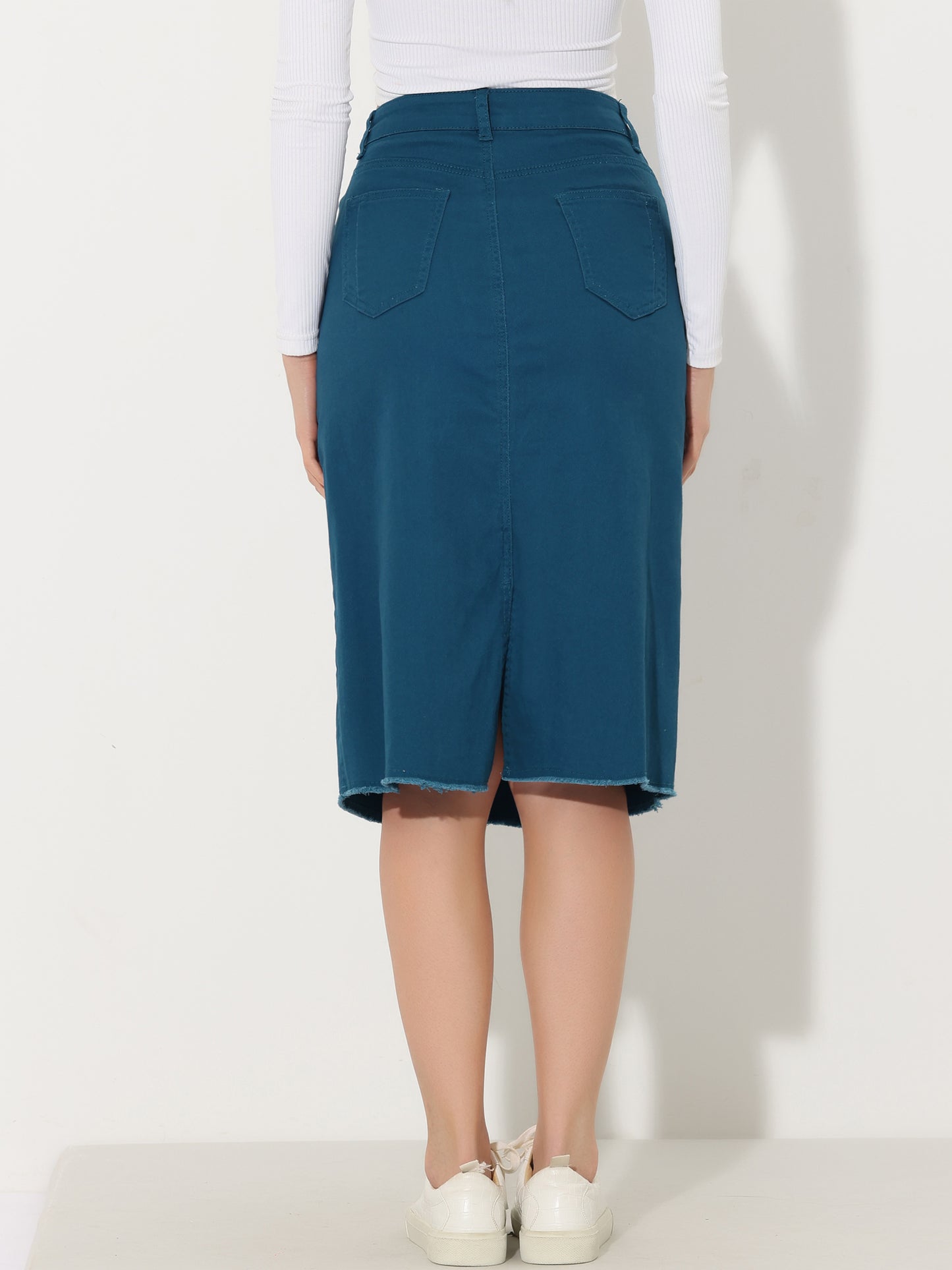 Falda vaquera informal para mujer, cintura alta, abertura trasera, elástica