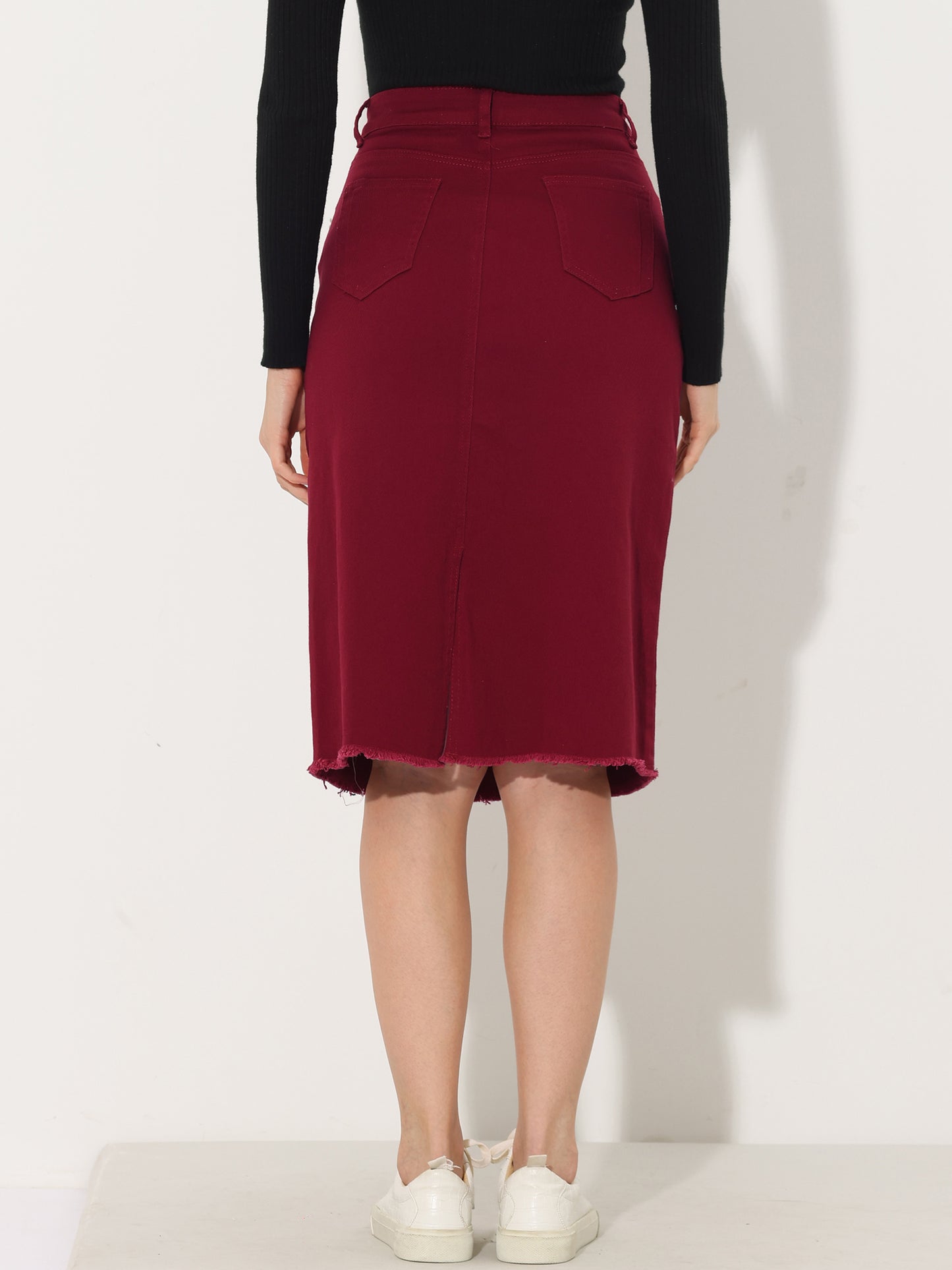 Falda vaquera informal para mujer, cintura alta, abertura trasera, elástica