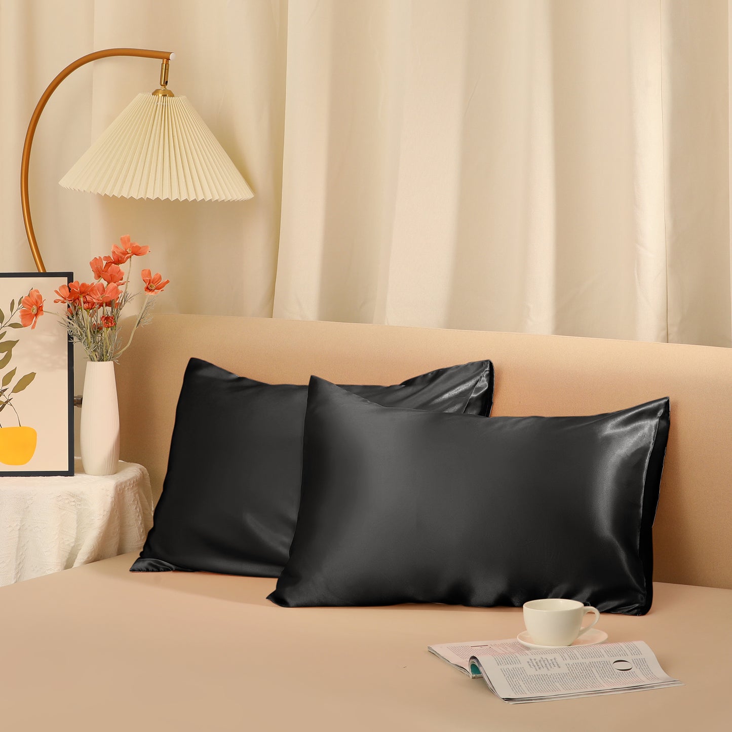 Satin Pillowcase for Hair and Skin Breathable and Soft Set of 2 with Envelope Closure