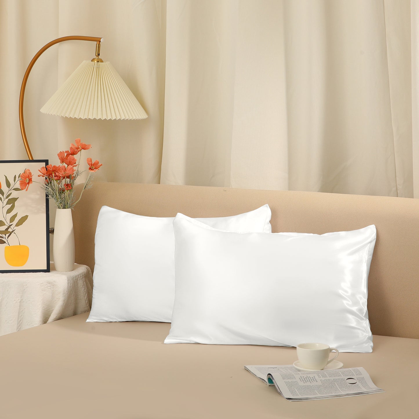 Satin Pillowcase for Hair and Skin Breathable and Soft Set of 2 with Envelope Closure