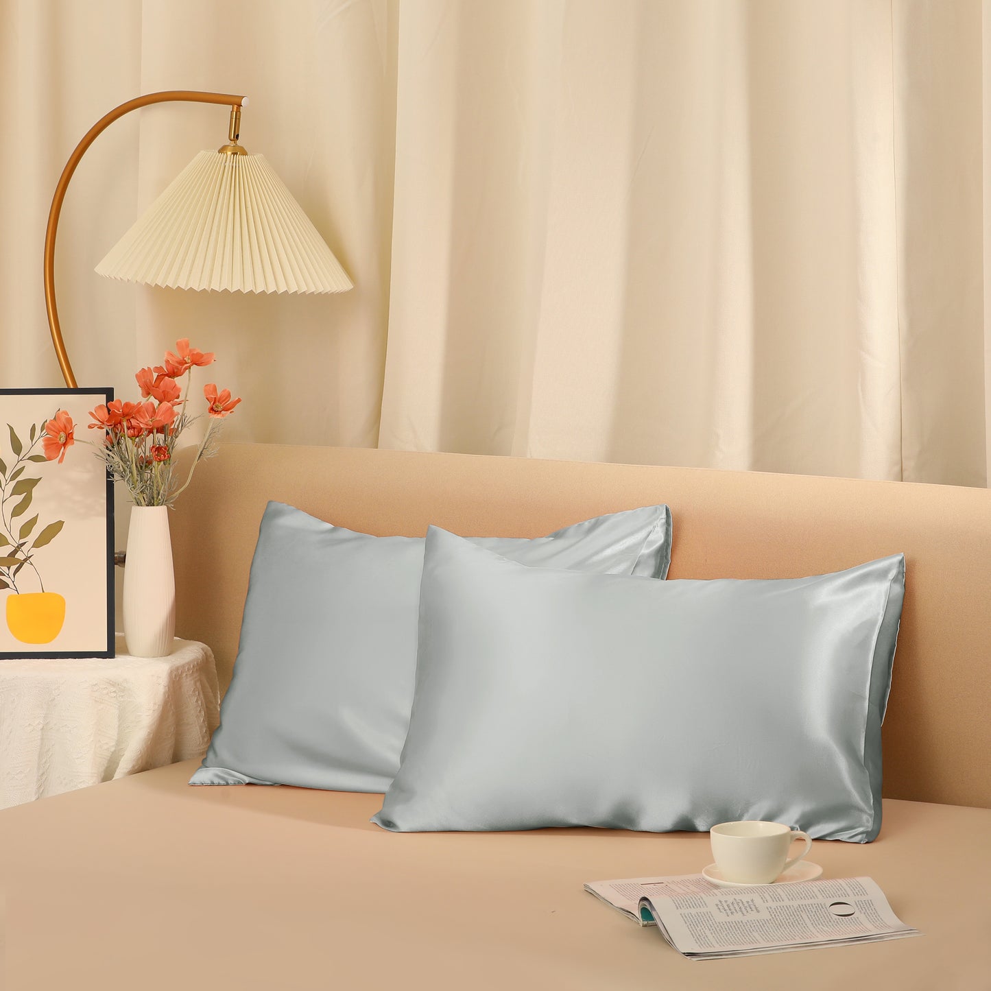 Satin Pillowcase for Hair and Skin Breathable and Soft Set of 2 with Envelope Closure
