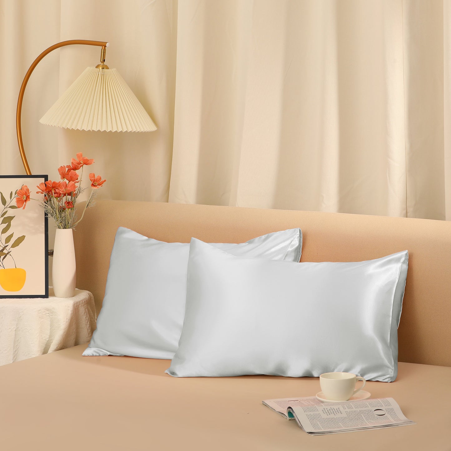 Satin Pillowcase for Hair and Skin Breathable and Soft Set of 2 with Envelope Closure