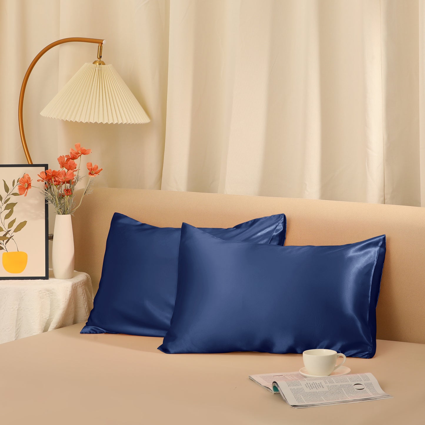 Satin Pillowcase for Hair and Skin Breathable and Soft Set of 2 with Envelope Closure