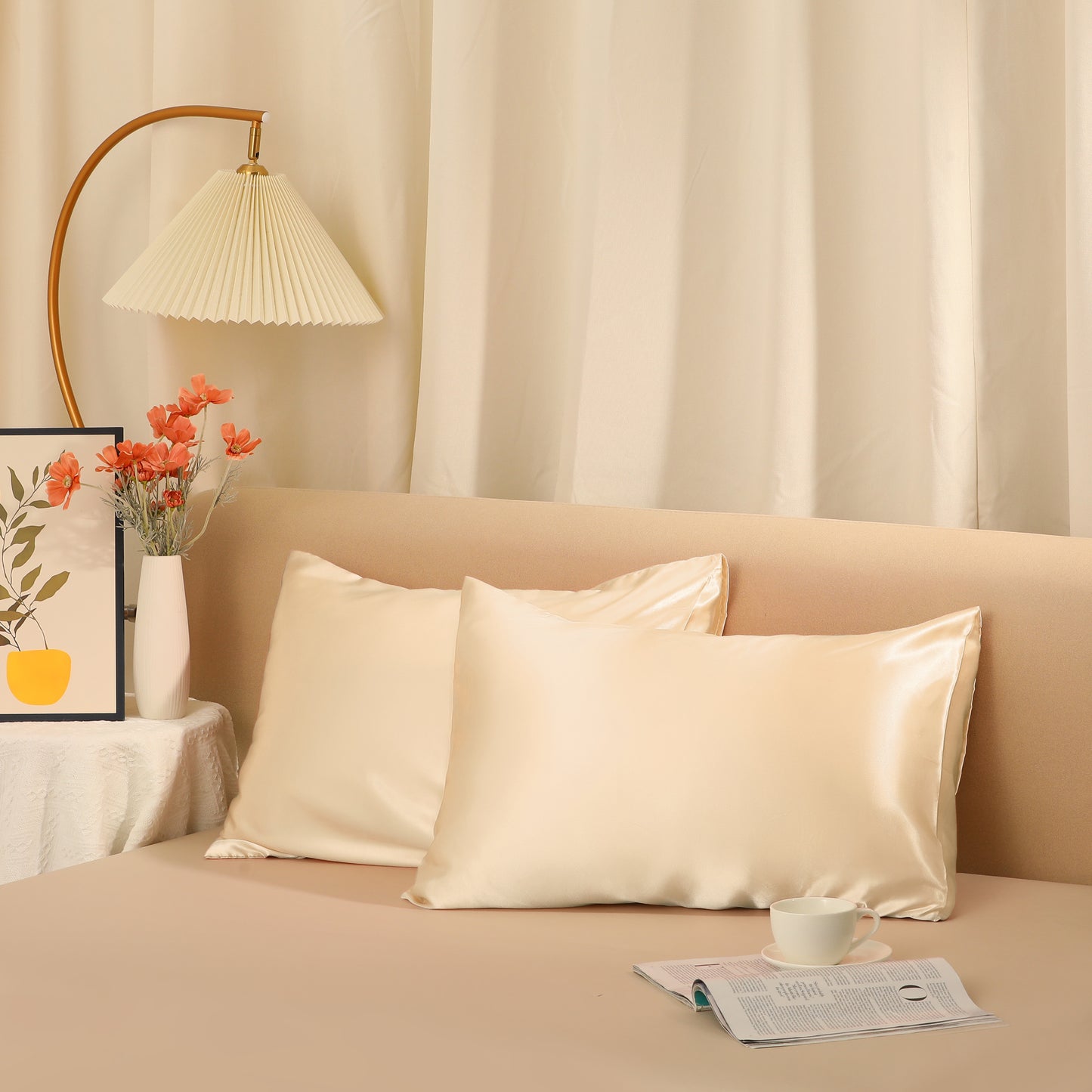 Satin Pillowcase for Hair and Skin Breathable and Soft Set of 2 with Envelope Closure